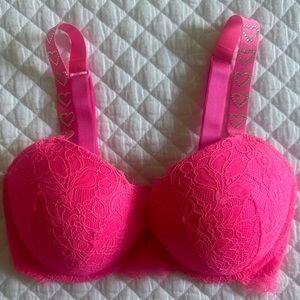 NEW! VICTORIAS SECRET Very Sexy Hearts Shine Strap Push Up Bra Post It Pink 32DD